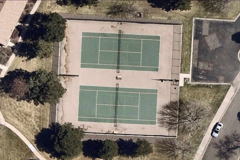 Aerial outdoor pickleball court view of Cherry Creek Meadows located at Denver CO